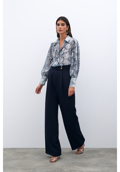 Sateen Bel Detaylı Pantolon - Lacivert