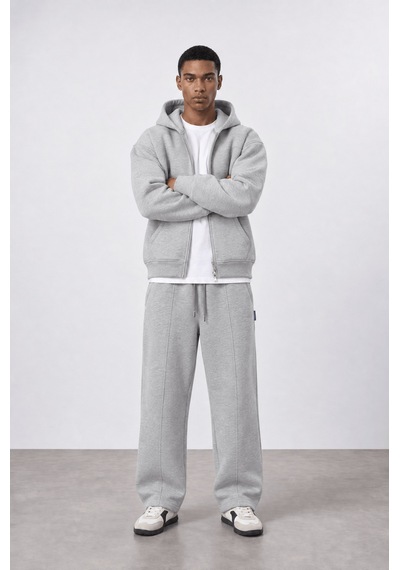 Respire Erkek Basic Panda Baggy Eşofman Altı Gri Melanj
