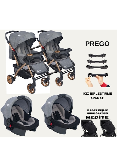 İkiz Bebek Arabası Çift Yönlü Bebek Arabası Sallanır Taşıma Puset İkiz Birleştirme Aparatlı