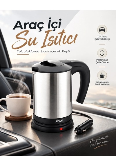 Ers Otomobil İçin 12v Çakmak Soketli Paslanmaz Çelik Taşınabilir Su Isıtıcı Seyahat Kettle