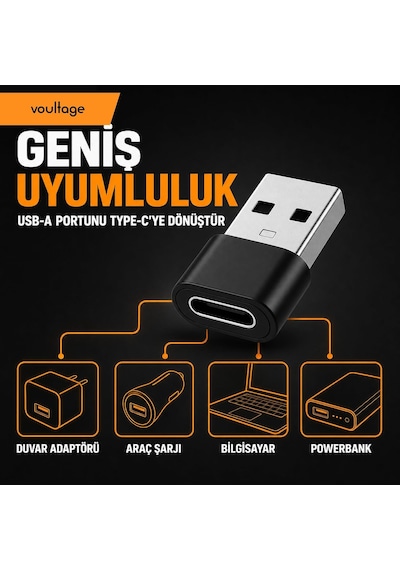Lexroo Usb To Type-c Dönüştürücü/çevirici, 3a Hızlı Şarj Ve Veri Aktarımı, Otg, Mini Boy Siyah
