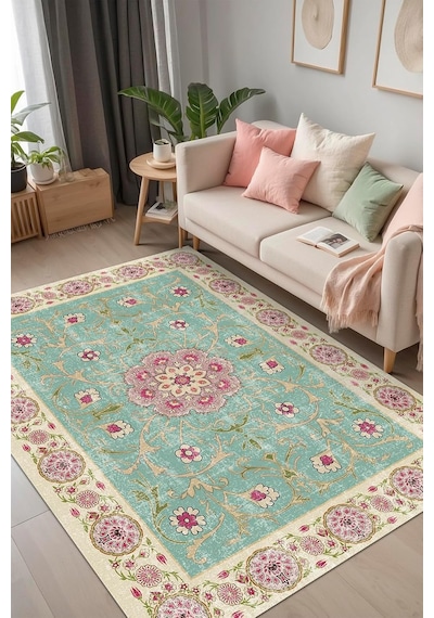Ayrex Desenli Şönil Pamuk Tabanlı Yıkanabilir Kaymaz Antibakteriyel Salon Halısı 80x300 Diğer