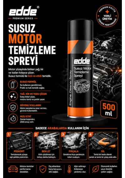 Edde Araba Araç Oto Susuz Motor Temizleyici Sprey 500 Ml Oto Bakım Ürünleri Oto Detailing