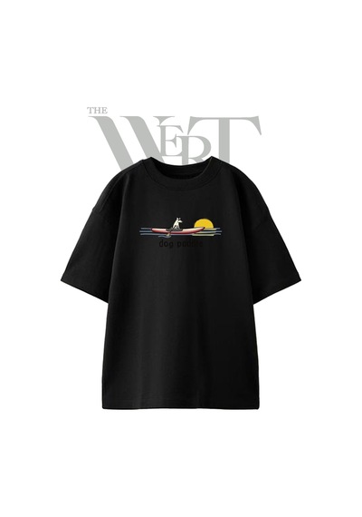 Thewert Dog Paddle Tasarım Baskılı Ünisex Siyah Oversize T-shirt