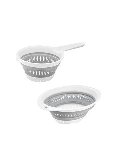 Katlanabilir Süzgeç Seti, 40 Cm Yuvarlak Ve 30,5 X 14 Cm Saplı, Bpa İçermeyen, Beyaz Ve Gri, 2&apos Li