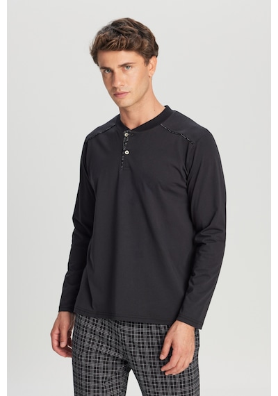AC&Co / Altınyıldız Classics Erkek Sıyah %100 Pamuk Standart Fit Hakim Yaka Desenli Cepli Pijama Takımı Siyah