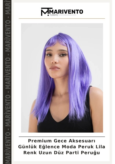 Premium Gece Aksesuarı Günlük Eğlence Moda Peruk Lila Renk Uzun Düz Parti Peruğu