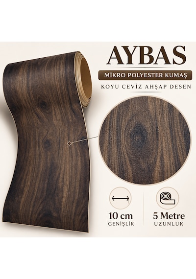 Aybas 10 Cm X 5 Metre Koyu Ceviz Ahşap Desenli Kumaş Yapışkan Bant Mobilya Kaplama Ve Tamir Şeridi 10 Cm X 5 Metre - Koyu Ceviz