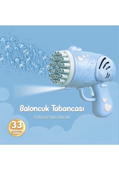 33 Kanal Işıklı Pilli Baloncuk Makinesi Köpük Tabancası Bubble Gun Machine - Mavi