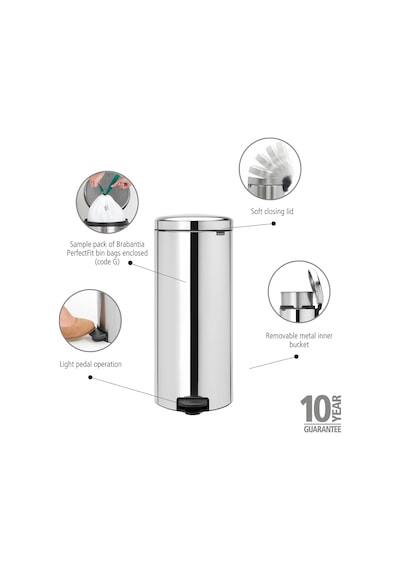 Tr Pedallı-çöp Kutusu İç Kova İle Metal, Plastik Metal, Glänzender Stahl, 30 Liter