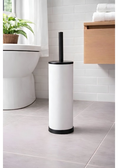 Sas Haus Metal Tuvalet Fırçası - Modern Banyo Klozet Fırça Takımı - Kapaklı Tasarım Titan Beyaz 7000 Beyaz