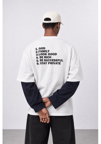 Respire Erkek Double Sleeve Oversize Sweatshirt Ekru