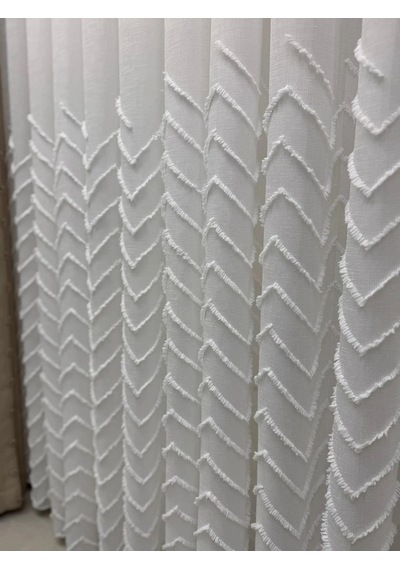Nivemeshome Yakamoz 1-053p Yarı Desen Ekru 1/2,5 Pileli Tül Perde