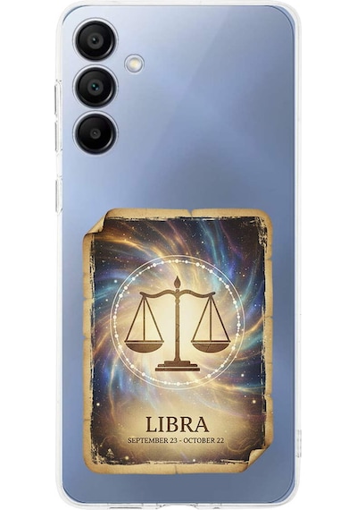Samsung Galaxy A15 İle Uyumlu Burç Kartları Terazi Tasarımlı Şeffaf Silikon Kılıf Şeffaf