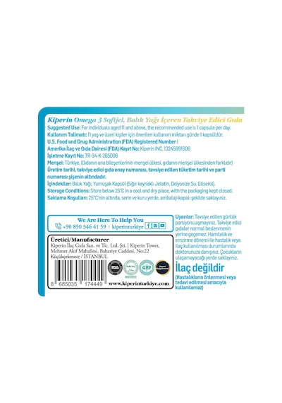 Omega 3 Balık Yağı Softgel Kapsül Yüksek Epa Dha Konsantre Formül 1044,4 Mg Omega 3: 527,8 Mg Epa Ve 368,2 Mg