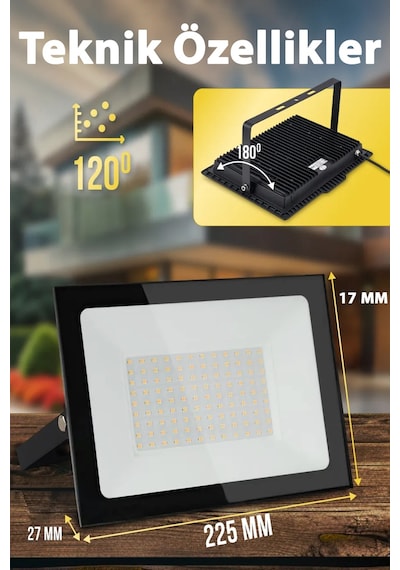 Led Projektör 100 W Gün Işığı İp 66 Su-toz Geçirmez 7200 Lm Smd Led Yüksek Işık 1 Adet