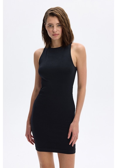Subtone Ribli Racerback Elbise Siyah