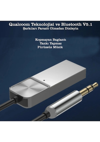 Usb Aux Wireless Bluetooth Araç Kiti Bluetooth 5.1 Stereo Ses Alıcısı Aux 3.5 Mm Bluetooth Adaptör