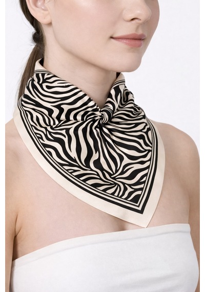 Tarzını Seç Beyaz Zebra Fular / Bandana / Aksesuar 48x48 Cm