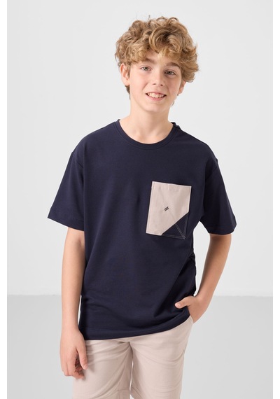 Lacivert-taş Pamuklu Oversize Fit Dokuma Hafif Esnek Chino Erkek Çocuk Şort Takım - 11278 Lacivert