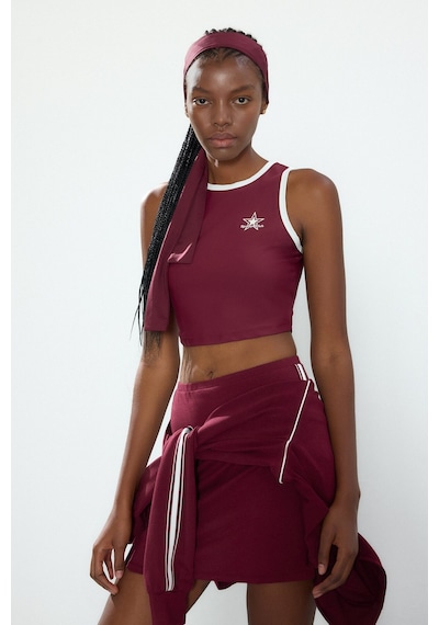 Defacto Crop Top Baskılı Bisiklet Yaka Sporcu Atlet H2001ax26aubr115 Bordo-br115