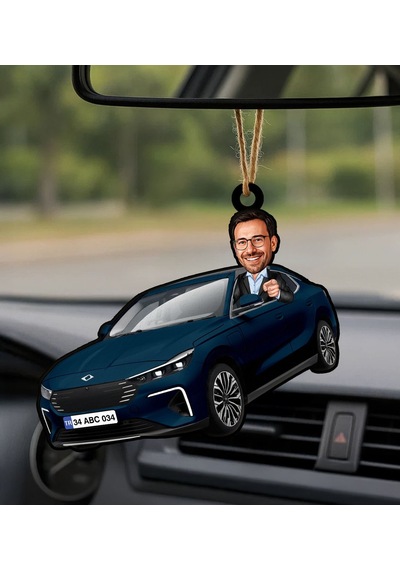 Bk Gift Kişiye Özel Erkek Gemlik Renk Togg Karikatürlü Ahşap Plakalı Araba Dikiz Ayna Süsü-1 , Arkadaşa Hediye, Sevgiliye Hediye, Araba Hediyesi Kobit