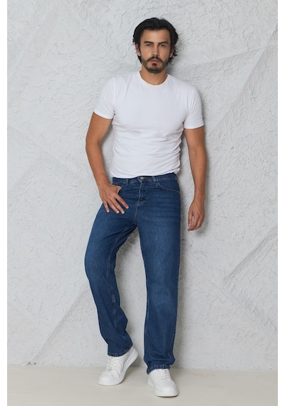Blayn Jeans Erkek Antrasit Baggy Kot Pantolon - Geniş Kalıp Günlük Rahat Denim Jean Koyu Toz Mavi