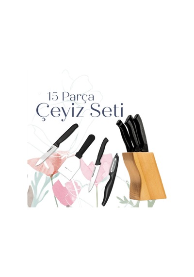 Pirge Çeyizlik Bıçak Seti - 15 Parça Siyah