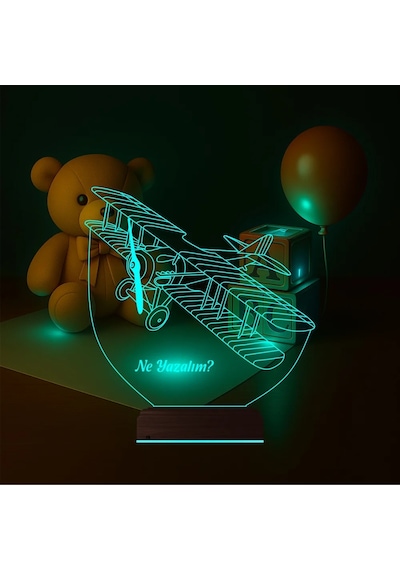 Luvivia Pırpır Uçak Pilot Kişiye Özel 3d Lamba - Masa Gece Lambası V2 Şeffaf