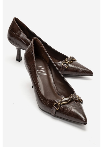 Luvi Shoes Olında Kahverengi Baskı Tokalı Kadın Topuklu Ayakkabı