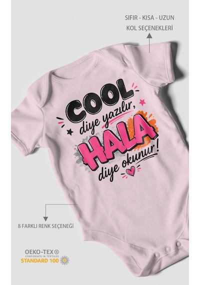 Morivokids Cool Diye Yazılır Hala Diye Okunur Kısa Kollu Bebek Body %100 Pamuk Bebe Pembe