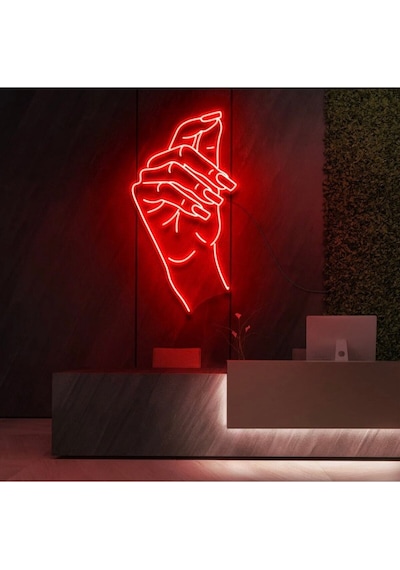 El Figürlü Neon Tabela Kırmızı