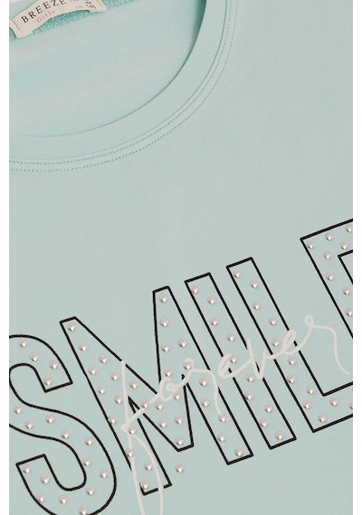 Breeze Kız Çocuk Tişört Smile Yazı Baskılı Taşlı 9-16 Yaş, Su Yeşili Su Yeşili