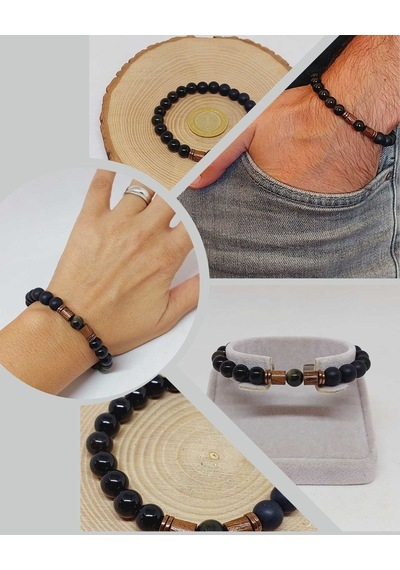 Golden Obsidyen & Oniks Taşı 8mm Unisex Tasarım Bileklik Hawaii M Çok Renkli