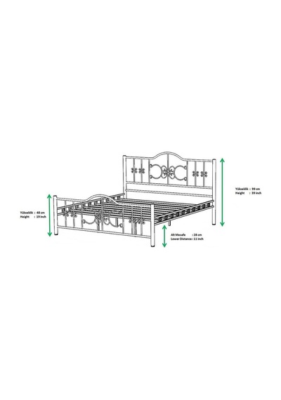 Argimo Pero Çift Kişilik Ferforje Metal Karyola 140 x 200 Siyah