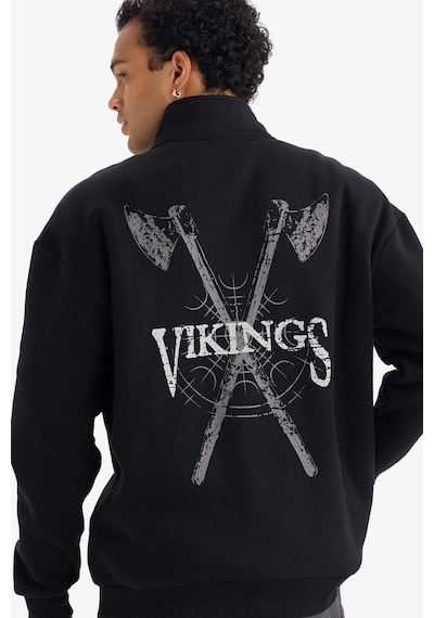 Defacto Vıkıngs Valhalla Boxy Fıt Dik Yaka Baskılı Sweatshirt F8152ax26spbk81 Siyah-bk81