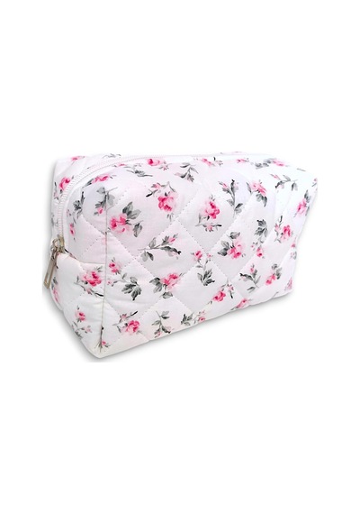 Makyaj Çantası Makeup Bag Kapitone Bakım Seyahat Kozmetik Çantası Beyaz-pembe
