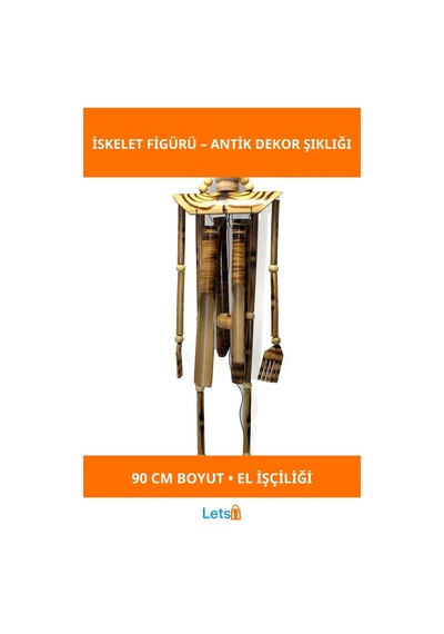 El İşçiliği Ahşap İskelet Figürü 90 Cm Antik Dekorasyon 1 Adet