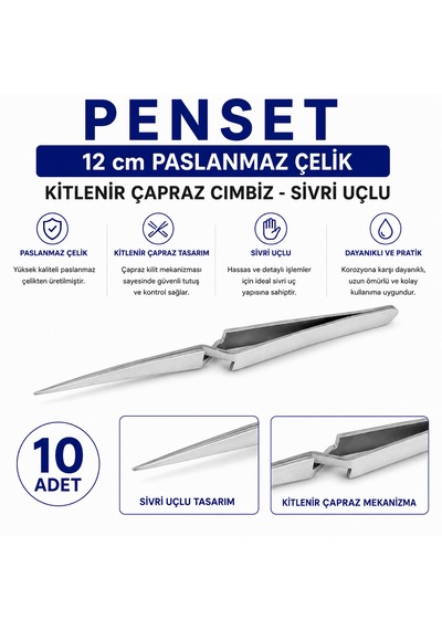 Penset 12 Cm - Kitlenir Çapraz Cımbız - Sivri Uçlu 10 Adet