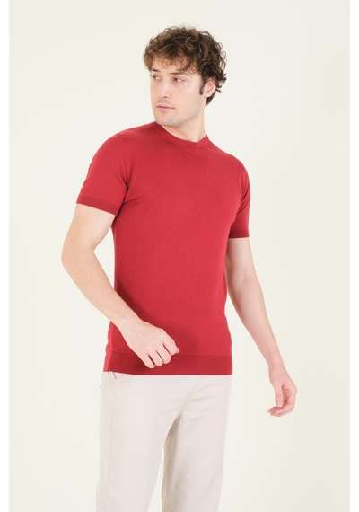 Giyim Dünyası Kadın Sıfır Yaka Merserize T-shirt Bordo 001