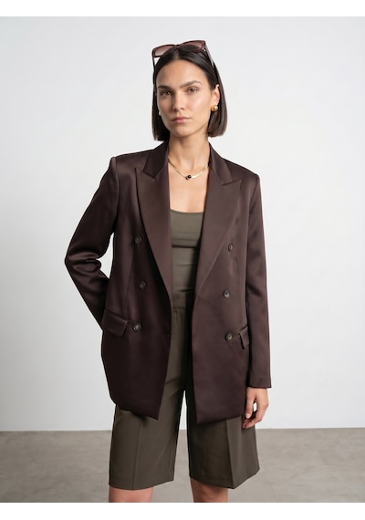 Dilvin 60802 Kruvaze Saten Blazer Ceket-kahve