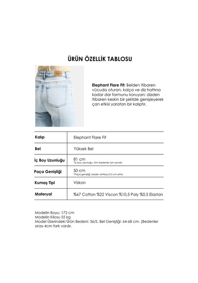 Itsbasic Kadın Kot Rengi 4s6-32 Flare Fit Elastan Denim Jean