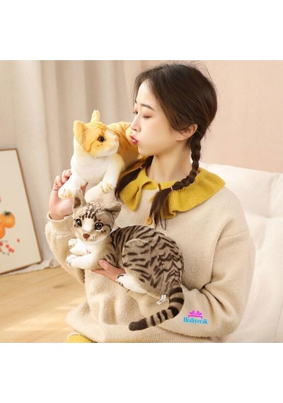 Hediyecik Gerçek Görünümlü Peluş Kedi Sarı Tekir 40 Cm, Sarı