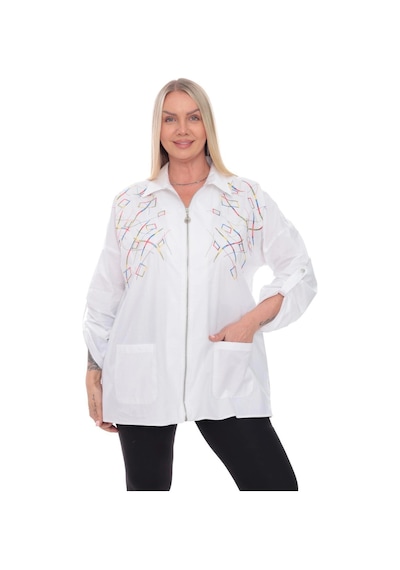 Lady Majestic Dokuma Motifli Pamuklu Büyük Beden Fermuarlı Desenli Gömlek Ceket 44-58 Beden Beyaz Lady Majestic Dokuma Motifli Pamuklu Büyük Beden Fermuarlı Desenli Gömlek Ceket 44-58 Beden Beyaz