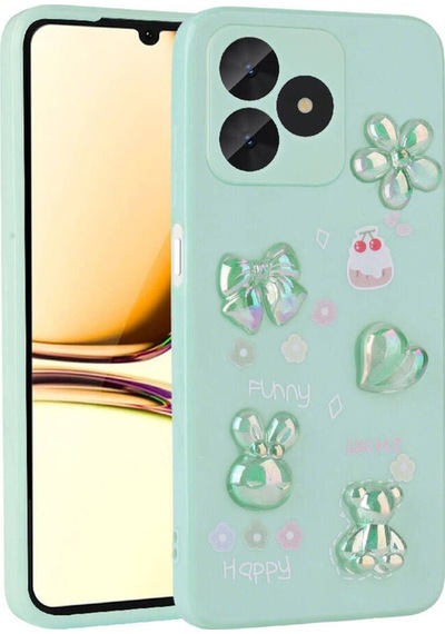 Realme C53 Kılıf Kabartma Figürlü Parlak Zore Toys Silikon Kapak Light Green