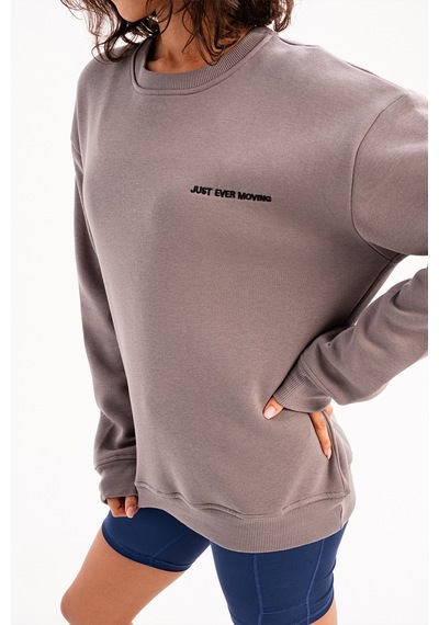 Justever Bisiklet Yaka Nakışlı Şardonlu İçi Polarlı Gri Kadın Sweatshirt - Rigil Gri