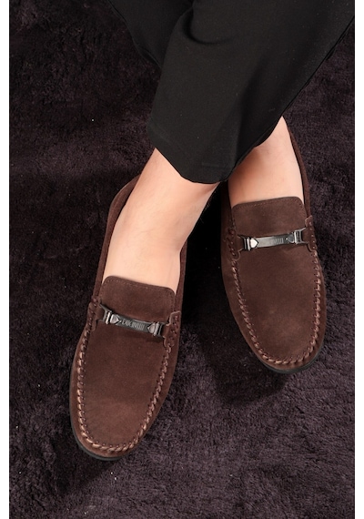 Halb Hakiki Deri Erkek Günlük Ayakkabı, Loafer Ayakkabı, Hafif Ayakkabı, Tokalı Loafer, Süet Loafer