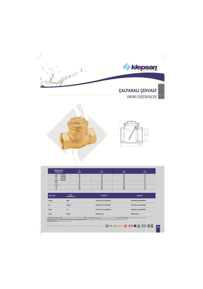 Çalparalı Çekvalf 1 1/4'' Dn32 Pn16 Klepsan Sarı Metal