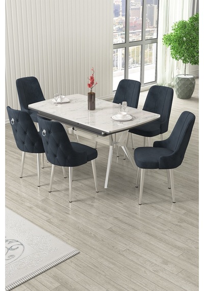 Canisa Nis Serisi 89x150 Açılabilir Lak Panel Beyaz Mermer Krom Ayak Masa Takımı Ve 6 Antrasit Sandalye Masa Beyaz Mermer Sandalye Antrasit Ayaklar Gold Canisa Nis Serisi 89x150 Açılabilir Lak Panel Beyaz Mermer Krom Ayak Masa Takımı Ve 6 Antrasit Sandalye Masa Beyaz Mermer Sandalye Antrasit Ayaklar Gold
