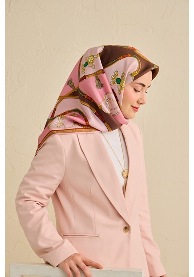 Silk Home Twill İpek Eşarp 11500-03 Pembe - Kahverengi